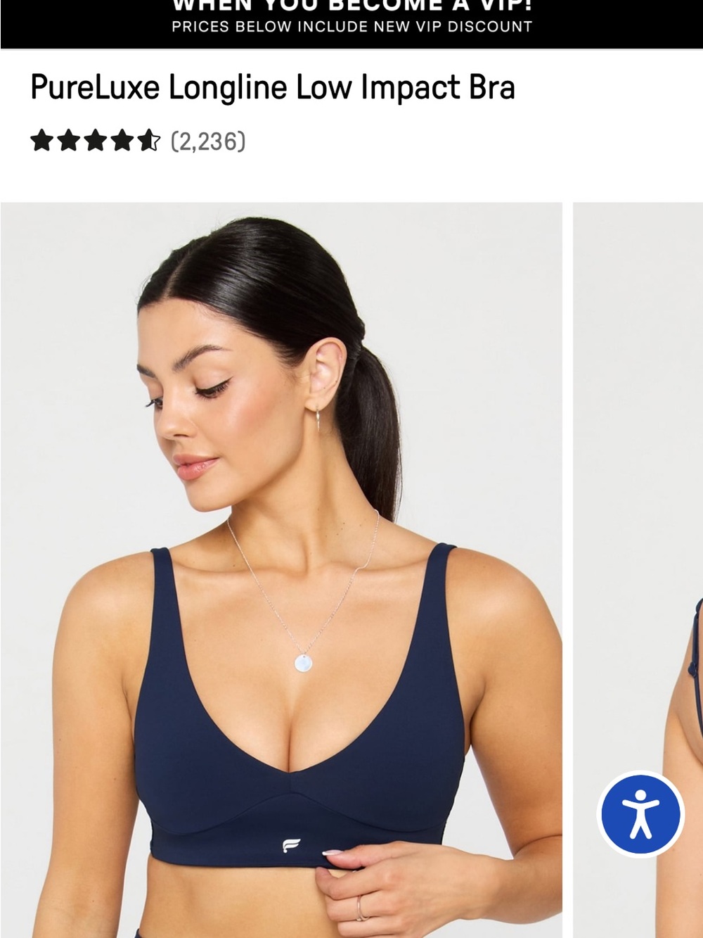 Longline Low Impact Sports Bra and power hold Fabletics workout set- Navy